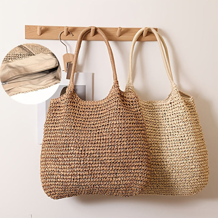 Marisol | Bolsa de Ombro em Palha Trançada - Avelã