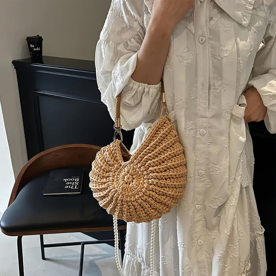 Venere | Bolsa Tote Trançada com Alça de Corrente - Taupe