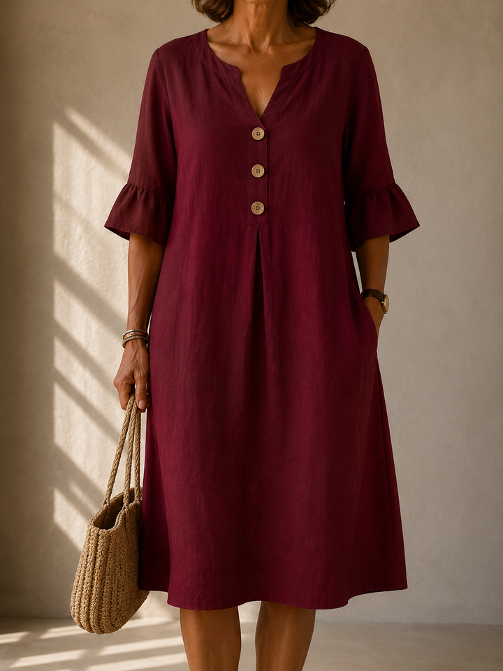 DELACROIX | Vestido Botonado com Mangas Volantes Brigitte
