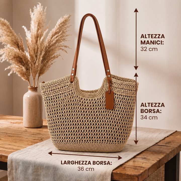 Camelia | Bolsa Shopper Trançada à Mão em Crochê - Marfim