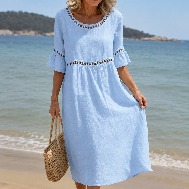 Hélène | Vestido Longo em Linho Efeito Barriga Lisa