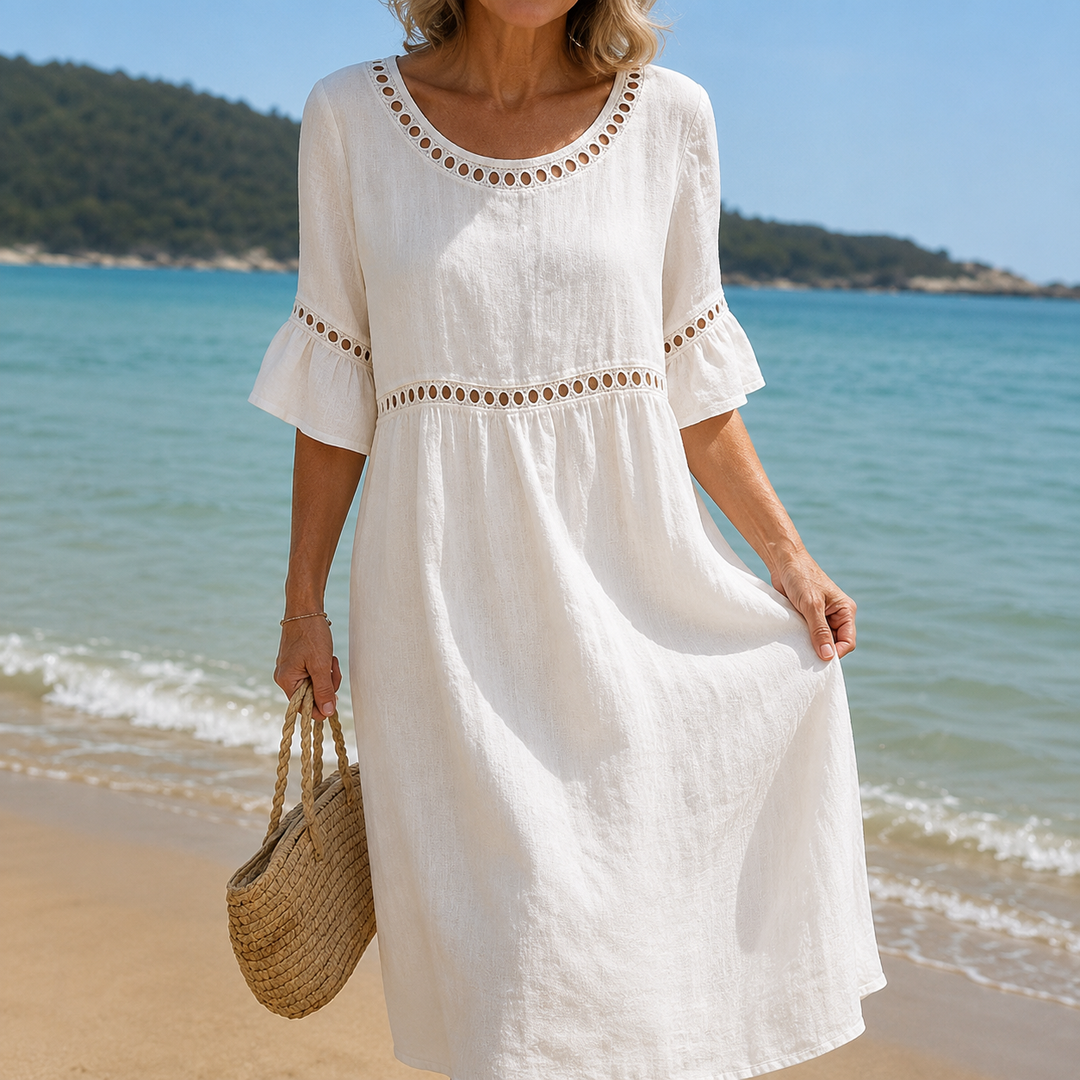Hélène | Vestido Longo em Linho Efeito Barriga Lisa