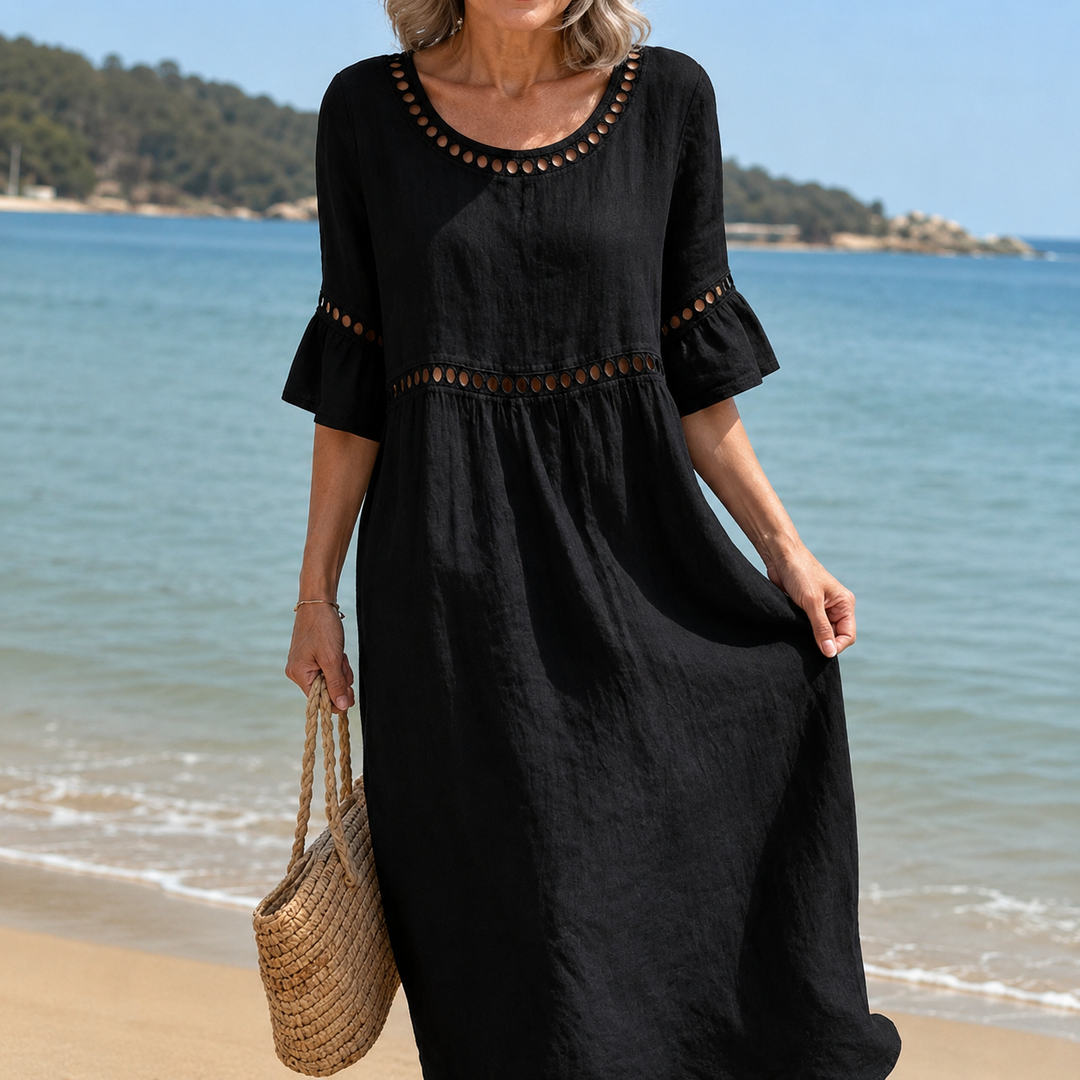 Hélène | Vestido Longo em Linho Efeito Barriga Lisa