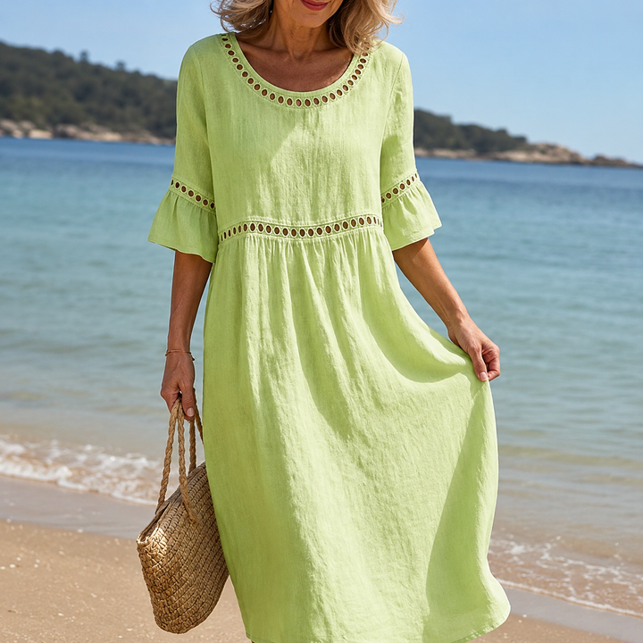 Hélène | Vestido Longo em Linho Efeito Barriga Lisa