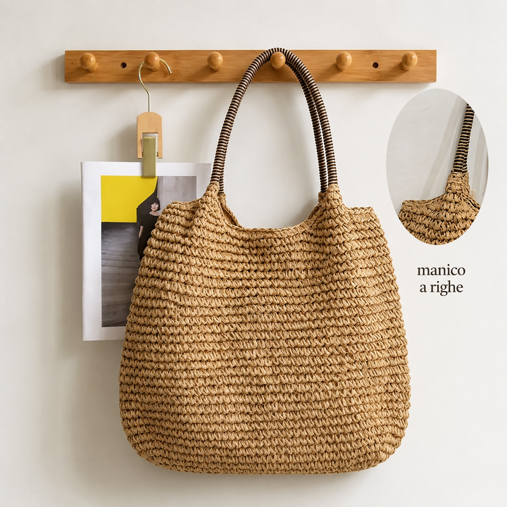 Melissa | Bolsa de Ombro em Palha Trançada - Camelo Claro