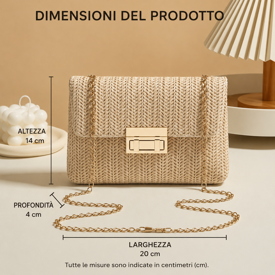 Domiziana | Bolsa de Ombro Quadrada em Palha Trançada - Areia Clara