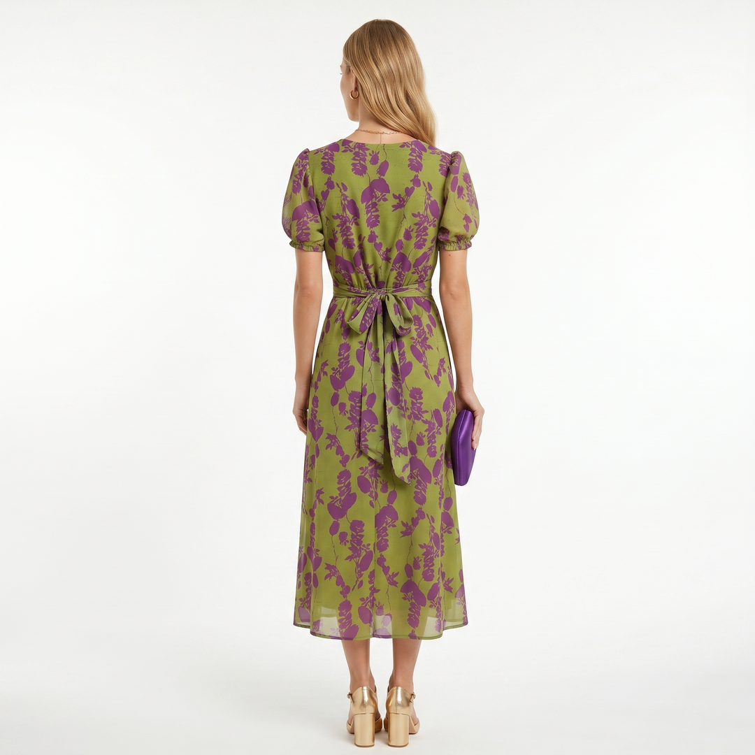 Sofia | Vestido Midi com Estampado Floral e Manga Curta