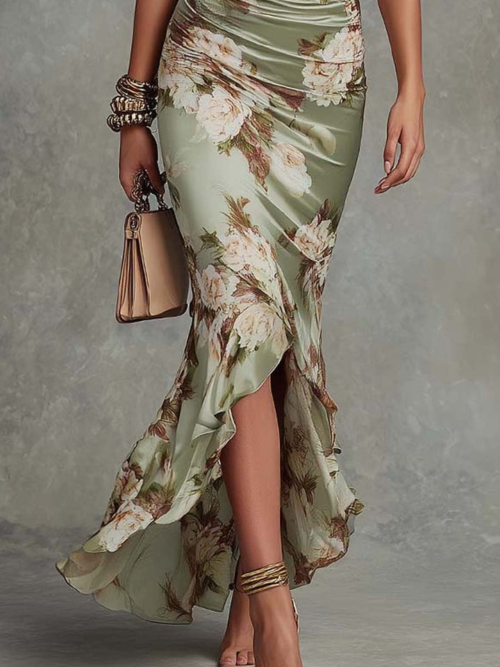 Ana | Vestido Longo em Cetim com Estampa Floral