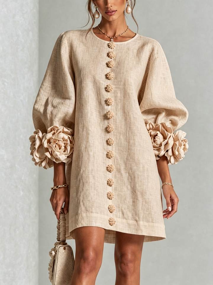 Silvia | Vestido Mini com Botões e Punhos Florais