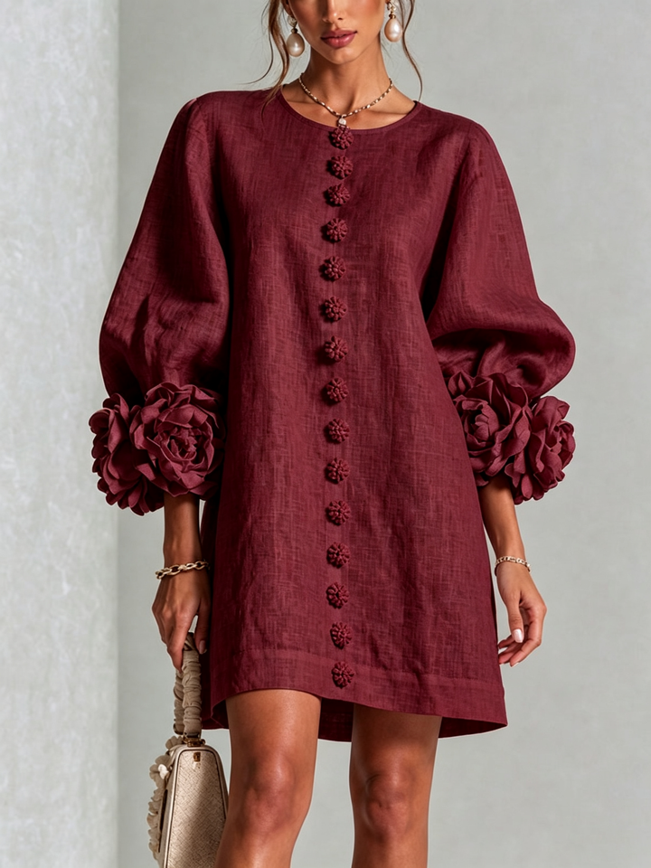 Silvia | Vestido Mini com Botões e Punhos Florais