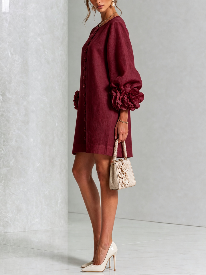 Silvia | Vestido Mini com Botões e Punhos Florais