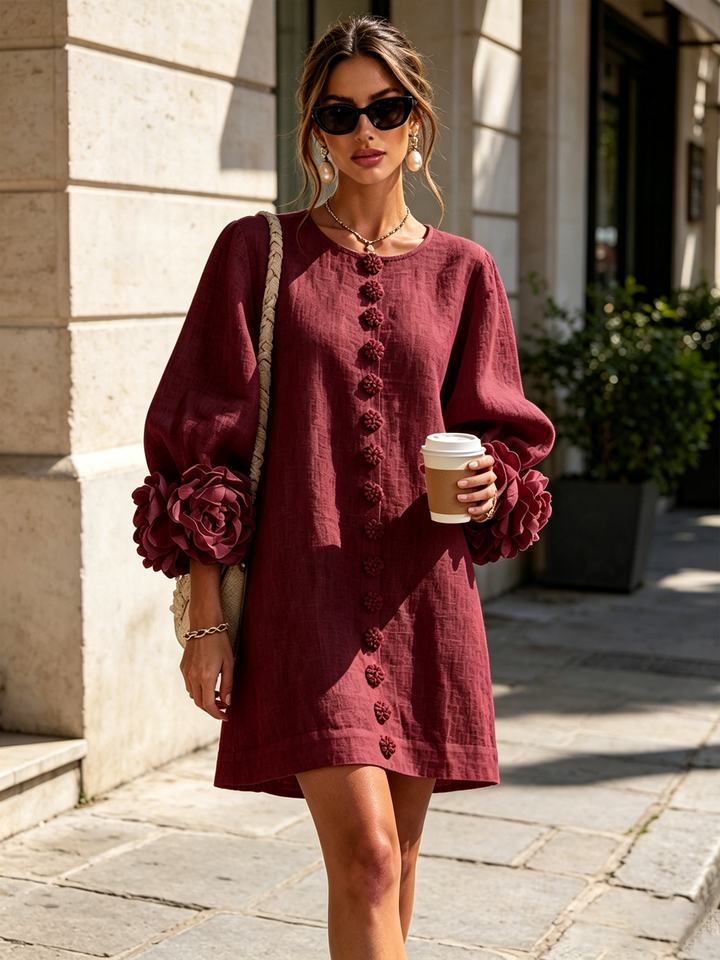 Silvia | Vestido Mini com Botões e Punhos Florais