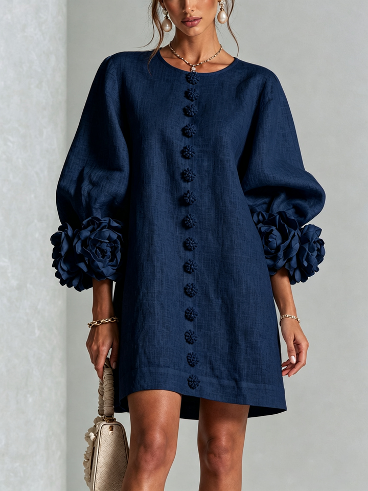 Silvia | Vestido Mini com Botões e Punhos Florais