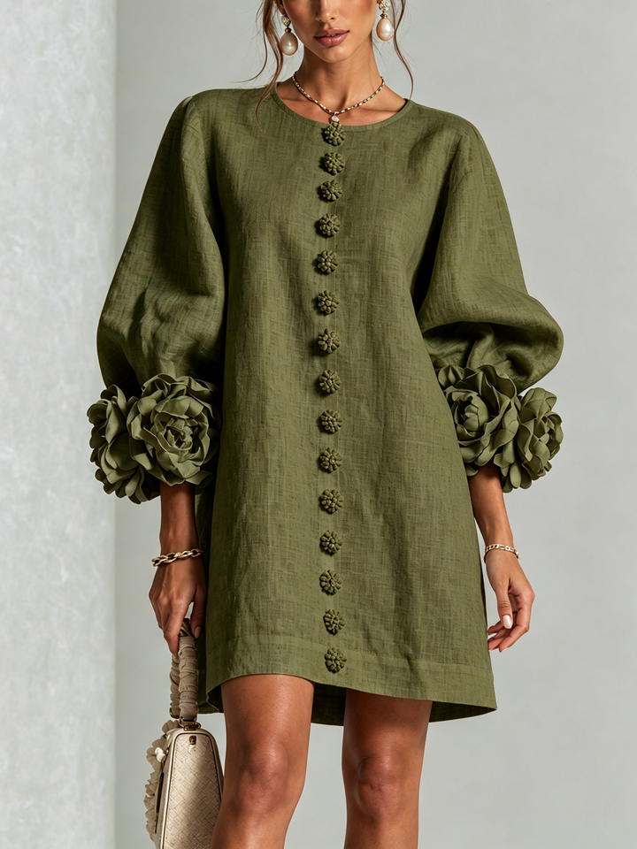 Silvia | Vestido Mini com Botões e Punhos Florais