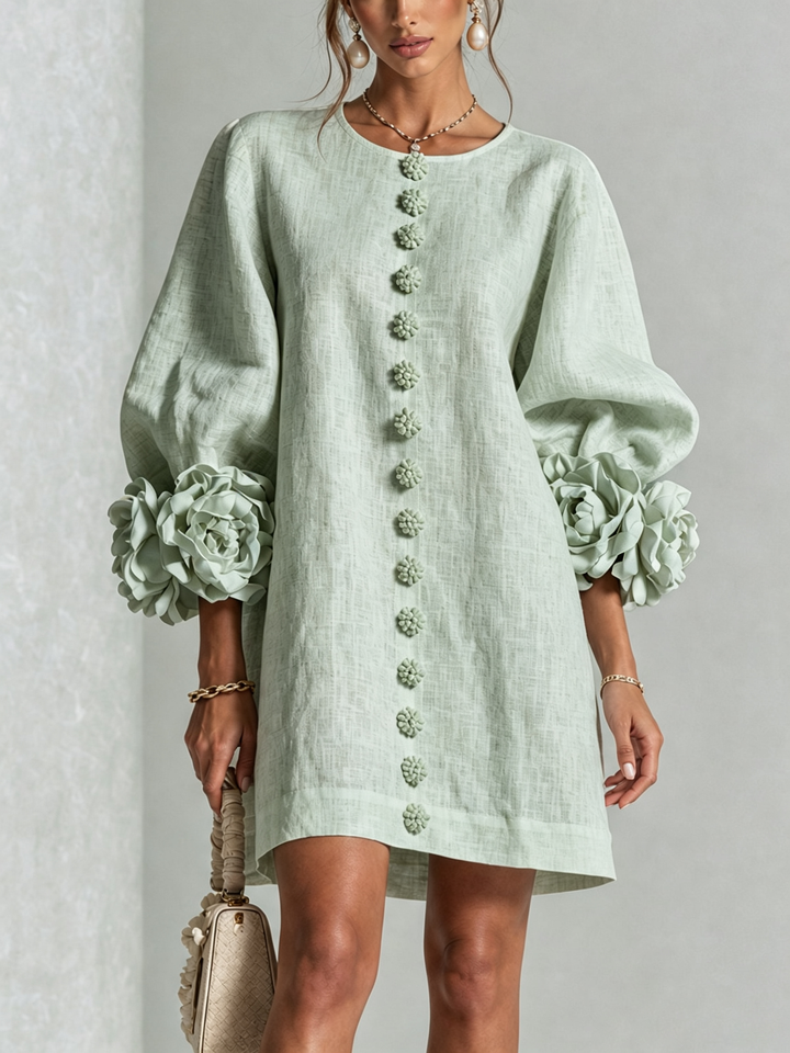 Silvia | Vestido Mini com Botões e Punhos Florais