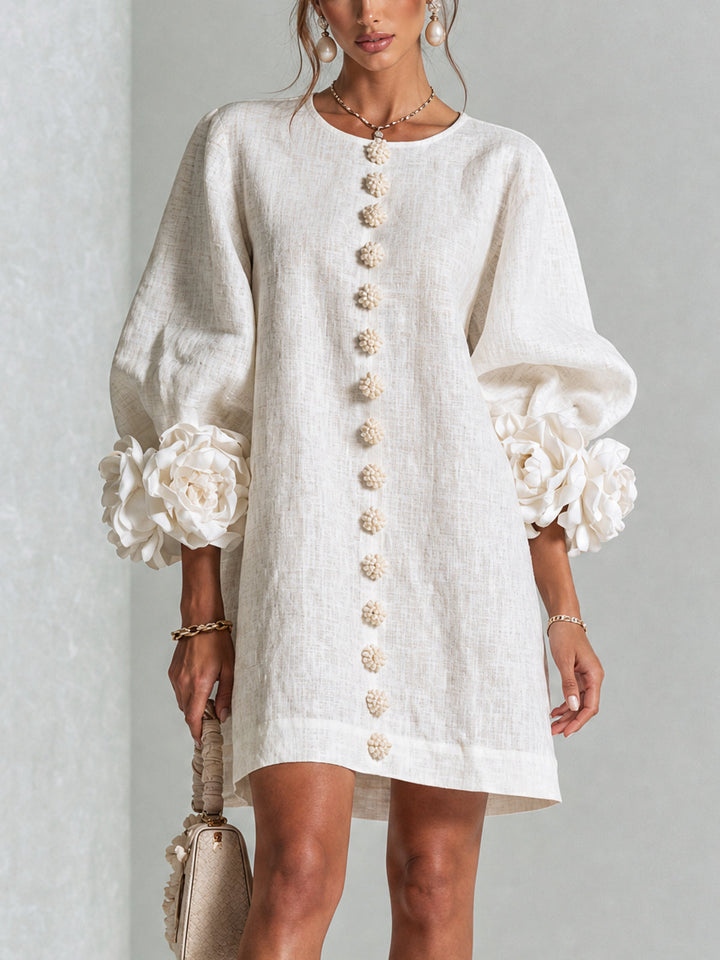 Silvia | Vestido Mini com Botões e Punhos Florais