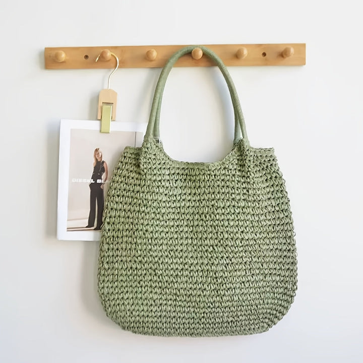 Matilde | Bolsa de Ombro em Palha Trançada - Verde Salvia