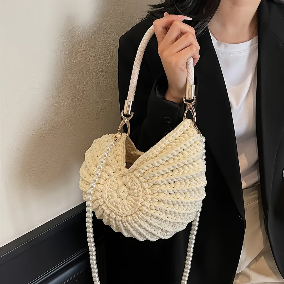 Tamara | Bolsa Tote Trançada com Alça de Corrente - Branco Panna
