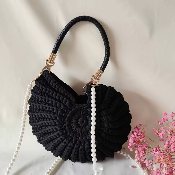 Orsola | Bolsa Tote Trançada com Alça de Corrente - Preto