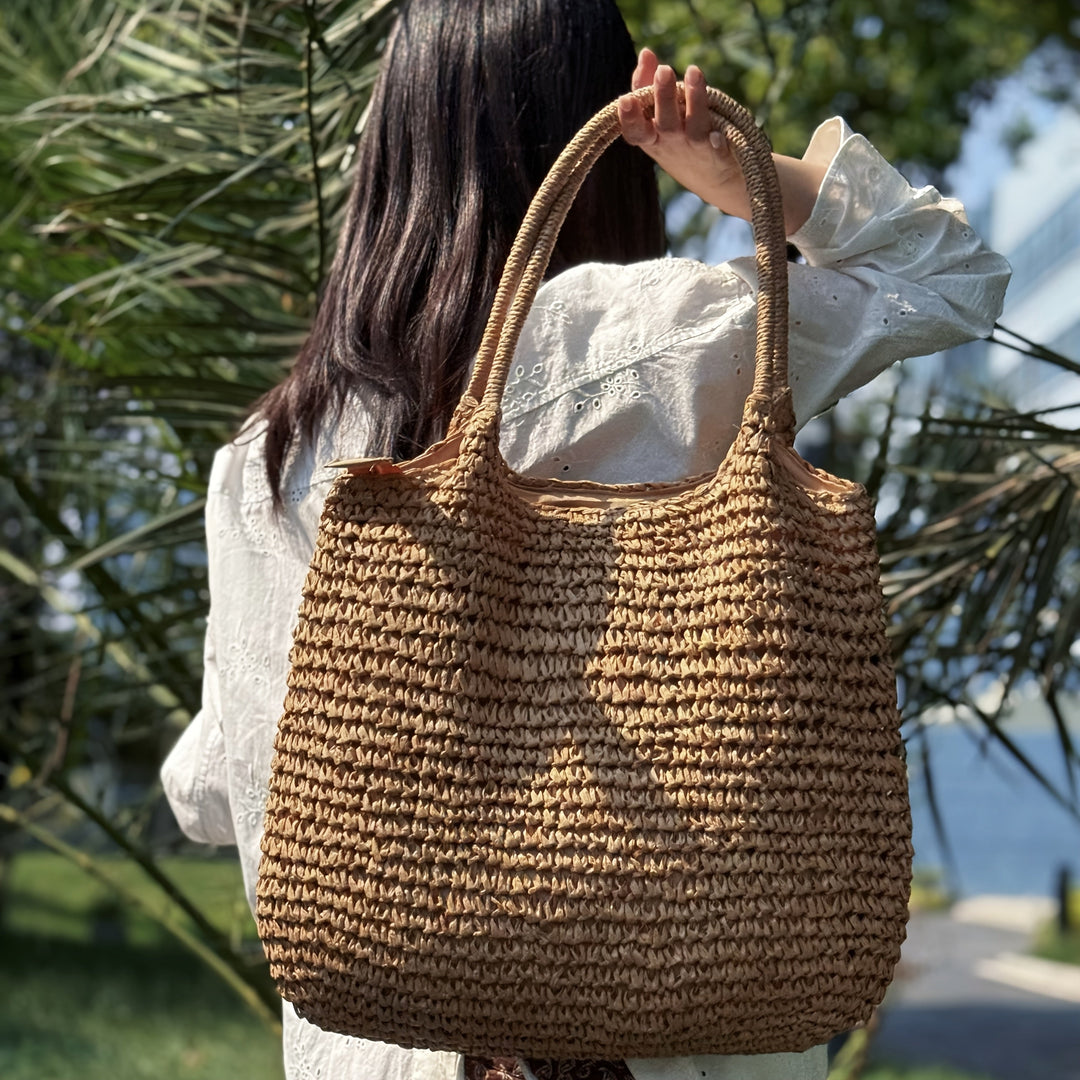 Matilde | Bolsa de Ombro em Palha Trançada - Verde Salvia