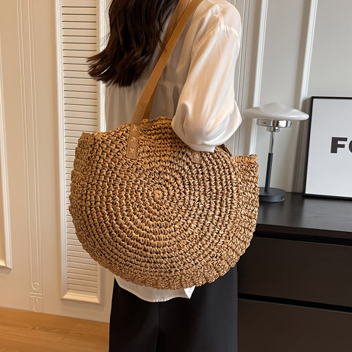 Linda | Bolsa Redonda em Palha Trançada - Avelã